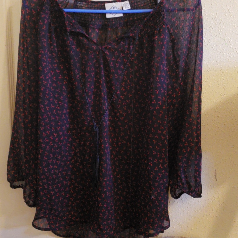 Sheer blouse with tassel accents